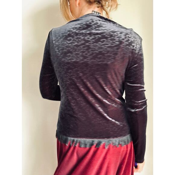 Y2K Velvet Burnout Long Sleeve Top Size Medium Fringe Gothic Grunge Whimsygoth - Picture 7 of 10